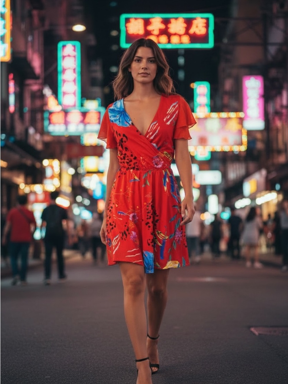Desigual Red Floral Animal Print Wrap Mini Dress vintage y2k European